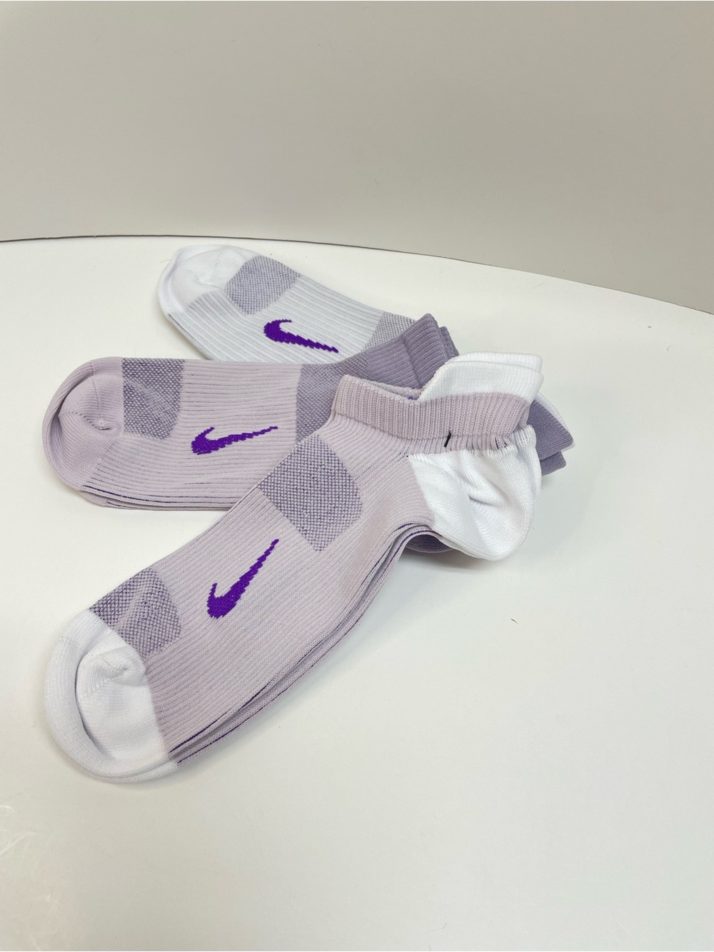 Nike Lavender & White Ankle Socks with Purple Swoosh Set of 3